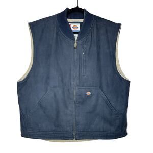 Dickies Full Zip Canvas Duck Vest Black Sherpa Lined Workwear Size Large